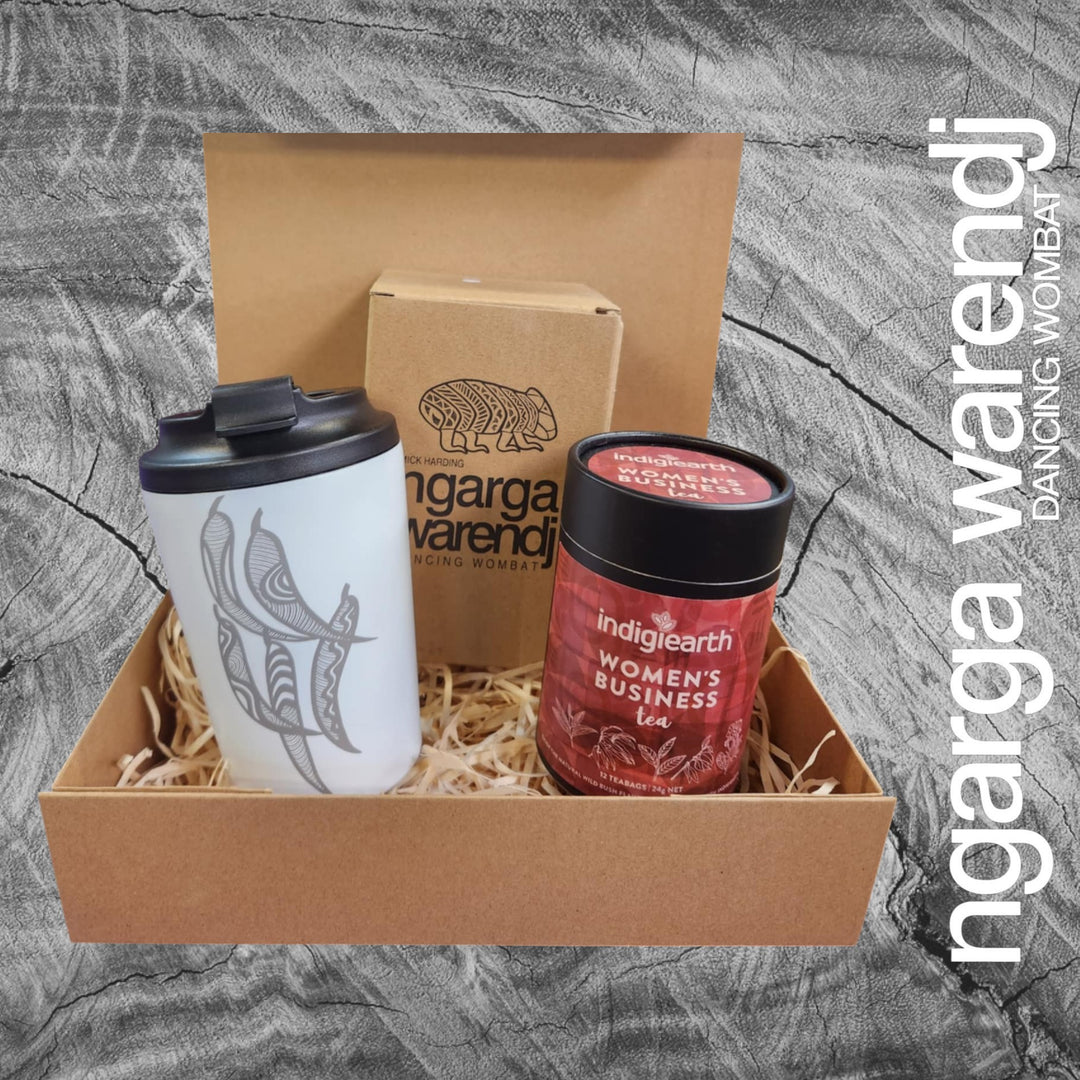 Ngarga Warendj Gift Box Indigiearth Tea and Gum Leaves Stainless Steel Keep Cup Hamper Pack