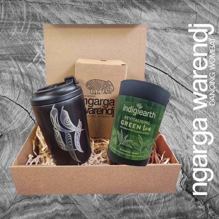 Ngarga Warendj Gift Box Indigiearth Tea and Gum Leaves Stainless Steel Keep Cup Hamper Pack