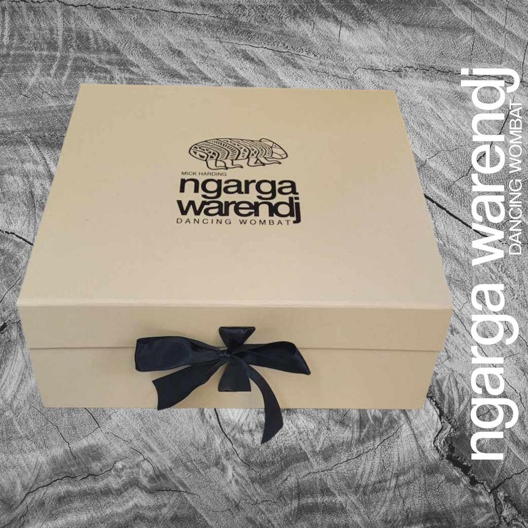 Ngarga Warendj Gift Box Camphor Laurel Board, SS Mug, Possum Cloak Coasters and Chocolate Hamper