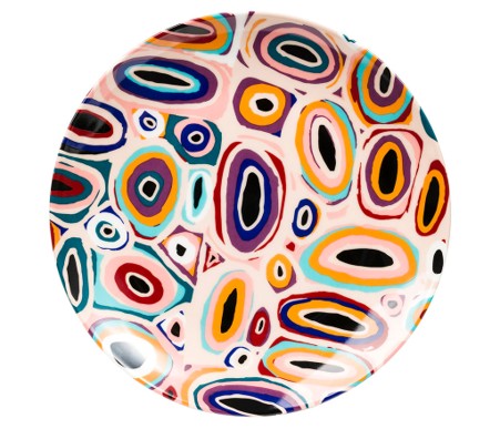 7" BONE CHINA CERAMIC PLATE - ABORIGINAL ART BY TEDDY GIBSON FROM WARLIKURLANGU ARTISTS