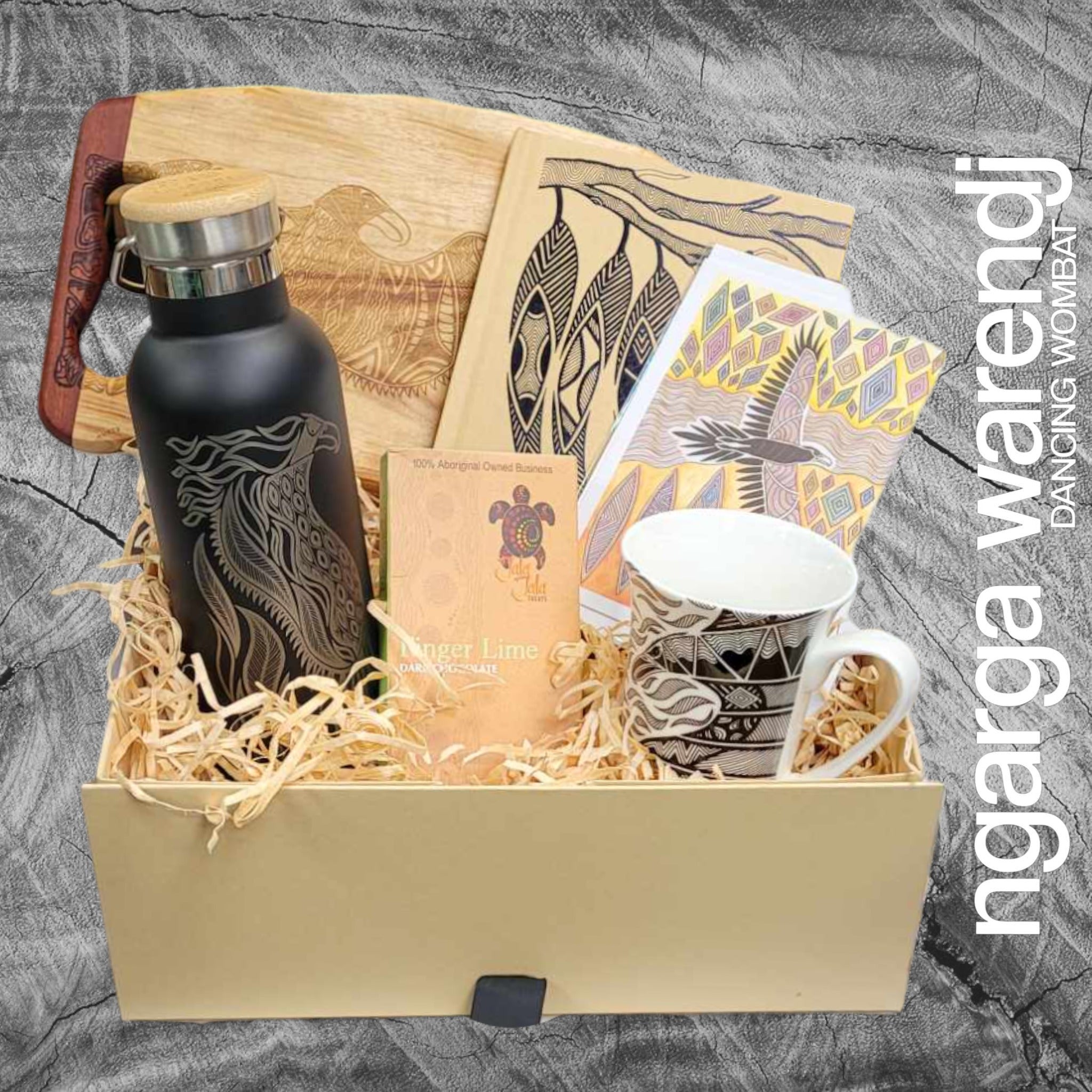 BUNJIL WEDGE TAILED EAGLE LARGE GIFT BOX HAMPER - Board - Fluted Mug - Bottle - Chocolate - Card & Sticker