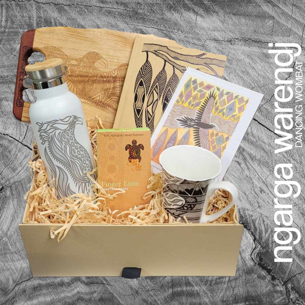 BUNJIL WEDGE TAILED EAGLE LARGE GIFT BOX HAMPER - Board - Fluted Mug - Bottle - Chocolate - Card & Sticker