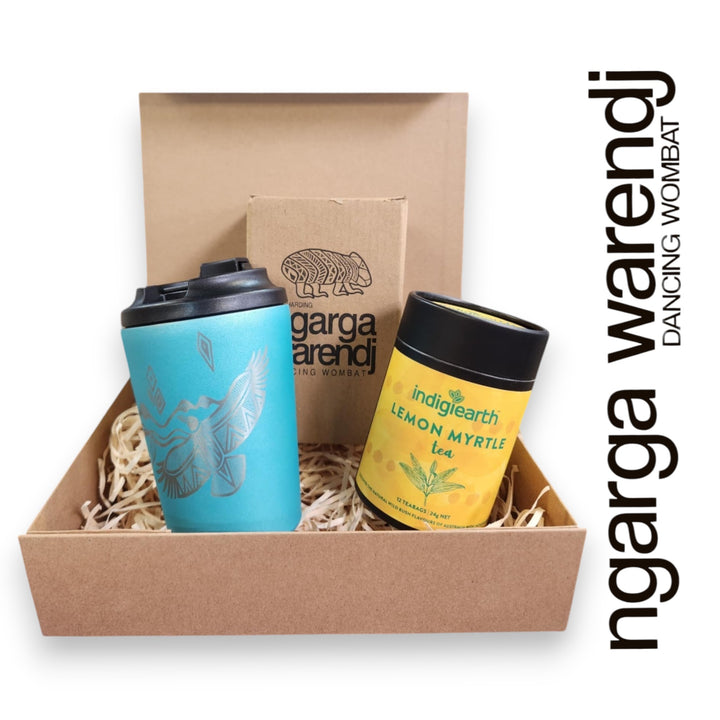 Ngarga Warendj Gift Box Indigiearth Tea and Bunjil and Waa Stainless Steel Keep Cup Hamper Pack