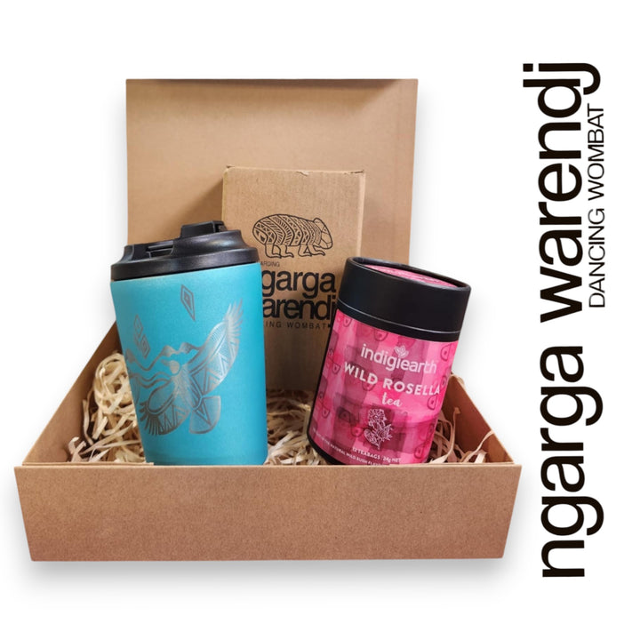 Ngarga Warendj Gift Box Indigiearth Tea and Bunjil and Waa Stainless Steel Keep Cup Hamper Pack