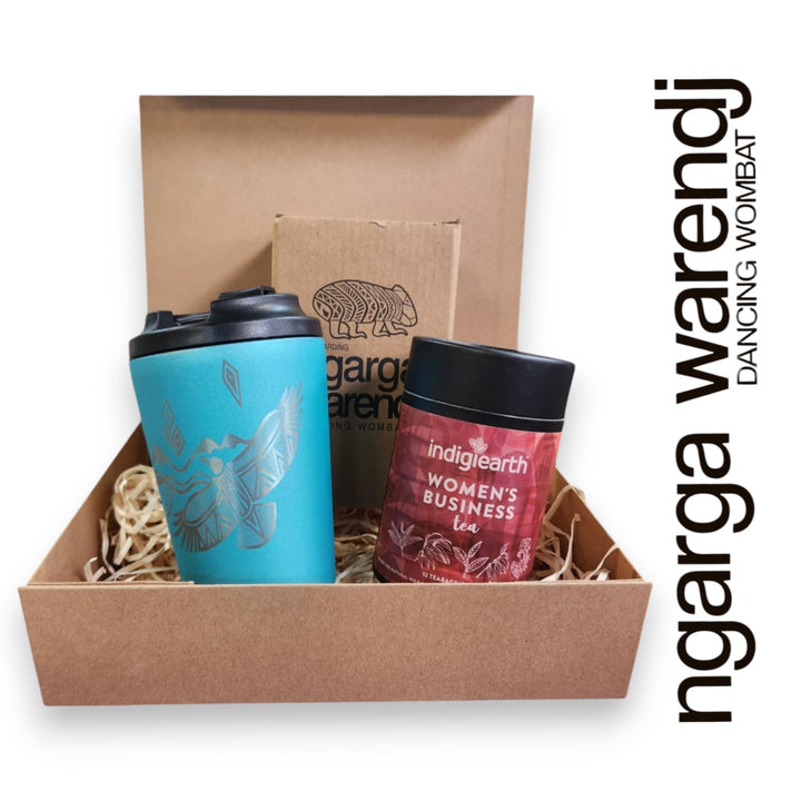 Ngarga Warendj Gift Box Indigiearth Tea and Bunjil and Waa Stainless Steel Keep Cup Hamper Pack