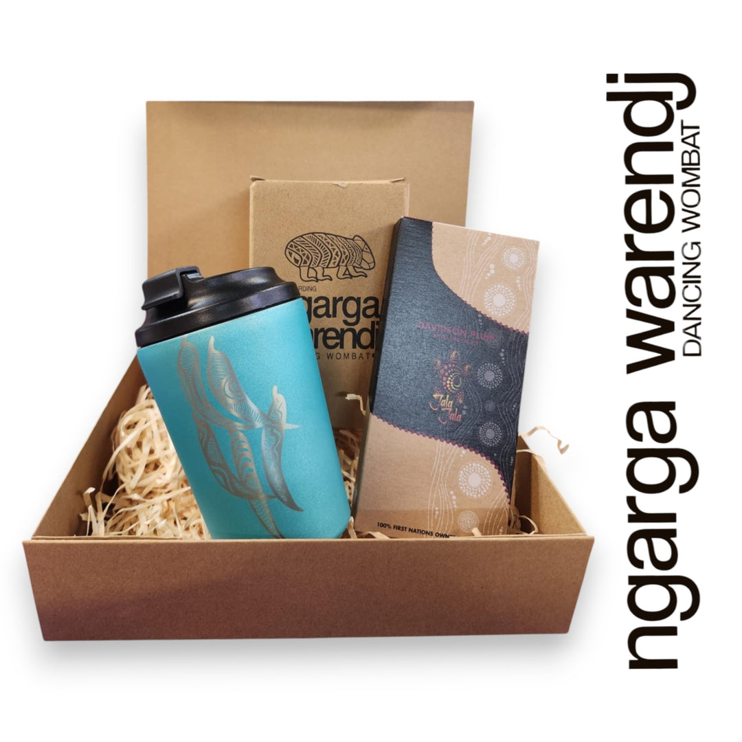 Ngarga Warendj Gift Box Gum Leaves Stainless Steel Keep Cup & Chocolate Hamper Pack