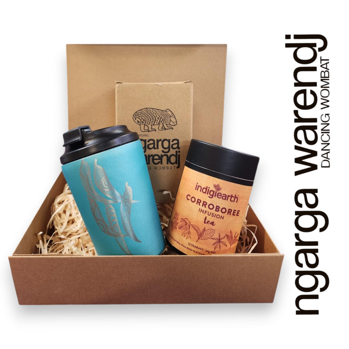 Ngarga Warendj Gift Box Indigiearth Tea and Gum Leaves Stainless Steel Keep Cup Hamper Pack