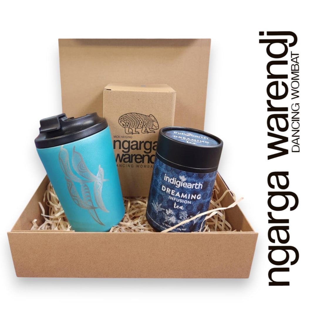 Ngarga Warendj Gift Box Indigiearth Tea and Gum Leaves Stainless Steel Keep Cup Hamper Pack