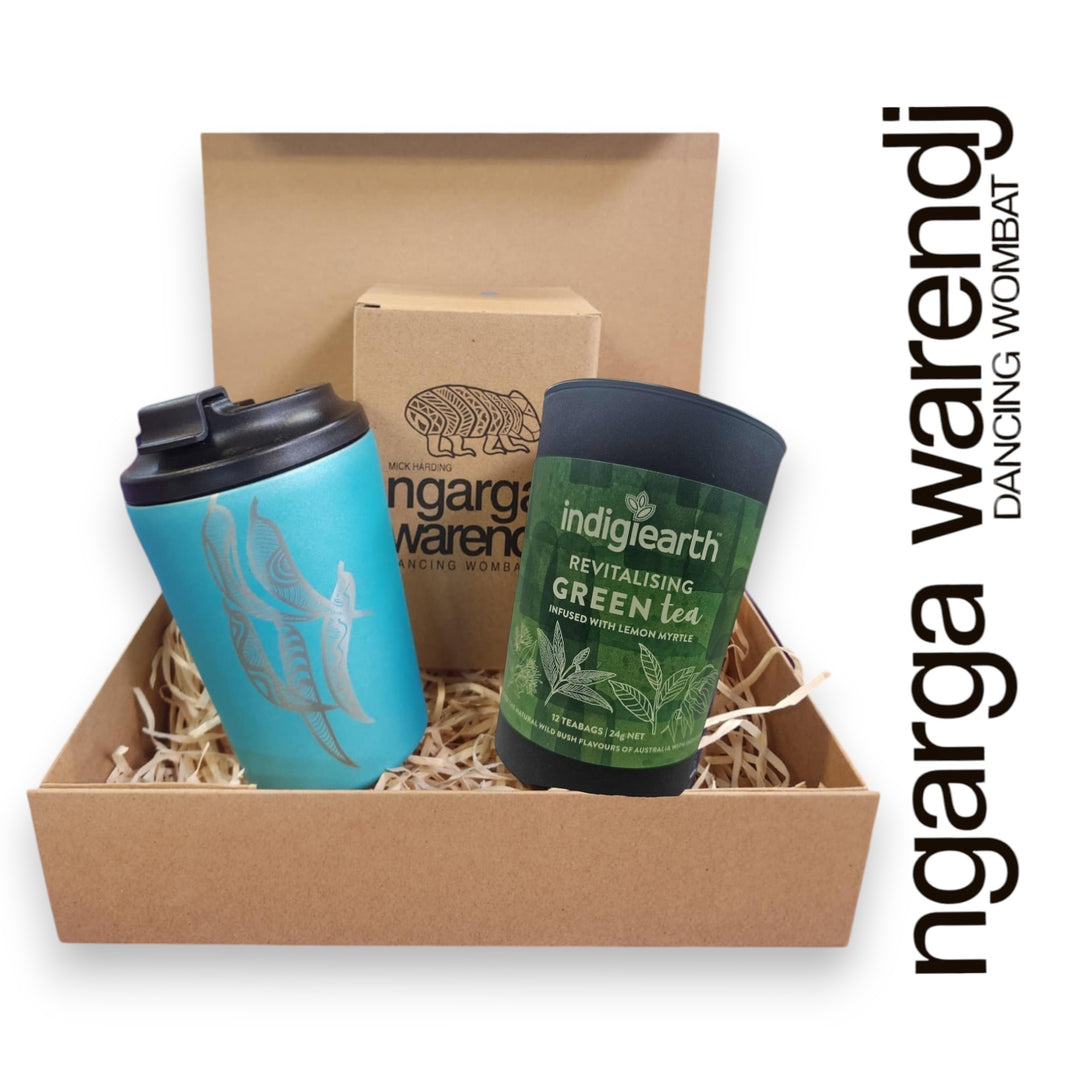 Ngarga Warendj Gift Box Indigiearth Tea and Gum Leaves Stainless Steel Keep Cup Hamper Pack