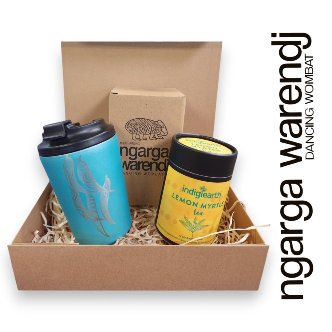 Ngarga Warendj Gift Box Indigiearth Tea and Gum Leaves Stainless Steel Keep Cup Hamper Pack