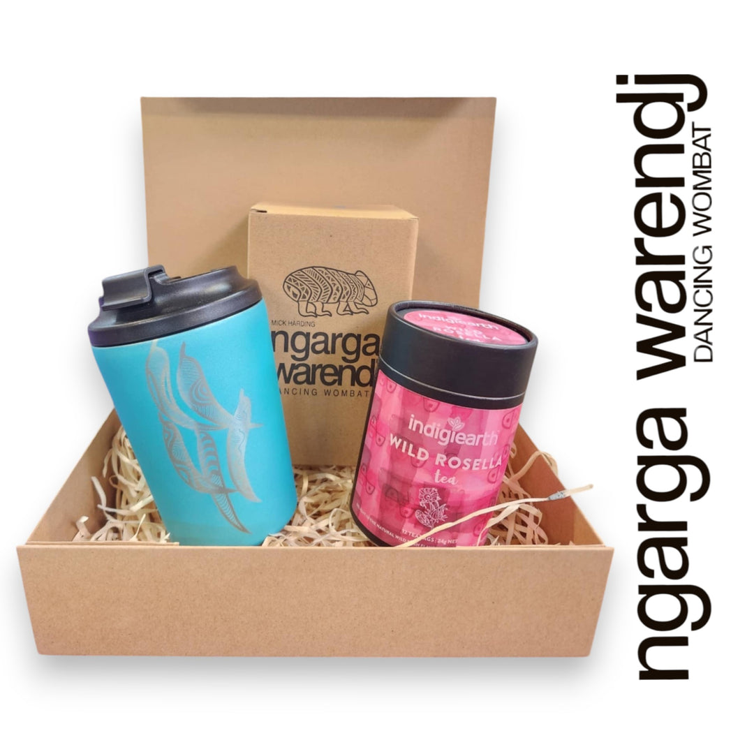 Ngarga Warendj Gift Box Indigiearth Tea and Gum Leaves Stainless Steel Keep Cup Hamper Pack