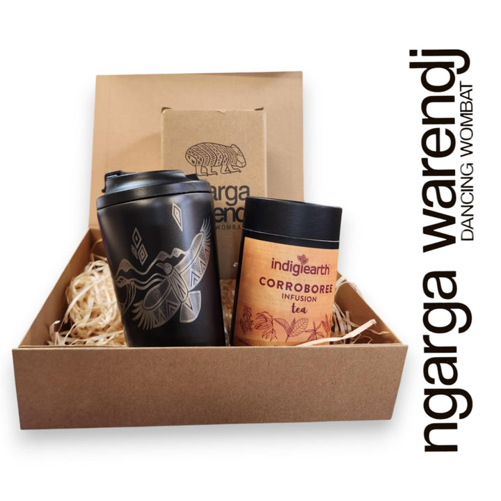 Ngarga Warendj Gift Box Indigiearth Tea and Bunjil and Waa Stainless Steel Keep Cup Hamper Pack