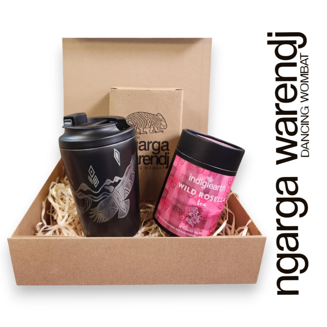 Ngarga Warendj Gift Box Indigiearth Tea and Bunjil and Waa Stainless Steel Keep Cup Hamper Pack
