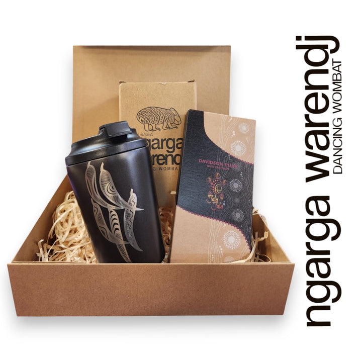 Ngarga Warendj Gift Box Gum Leaves Stainless Steel Keep Cup & Chocolate Hamper Pack