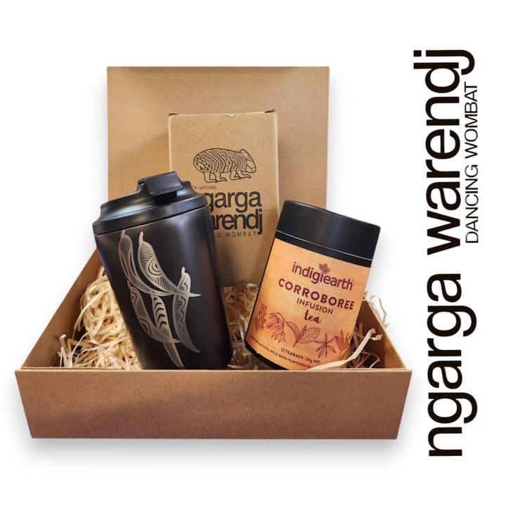 Ngarga Warendj Gift Box Indigiearth Tea and Gum Leaves Stainless Steel Keep Cup Hamper Pack