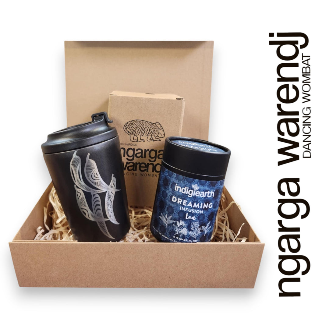 Ngarga Warendj Gift Box Indigiearth Tea and Gum Leaves Stainless Steel Keep Cup Hamper Pack