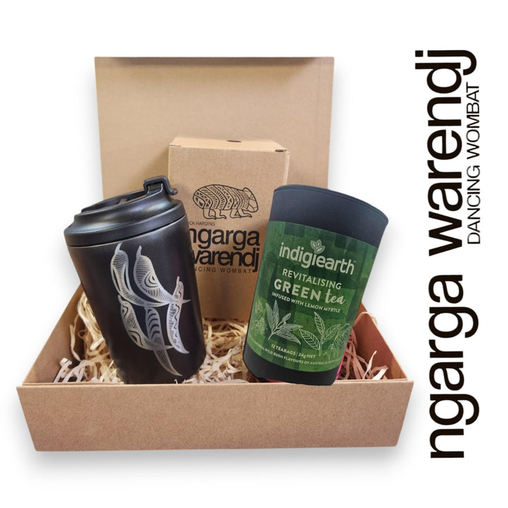 Ngarga Warendj Gift Box Indigiearth Tea and Gum Leaves Stainless Steel Keep Cup Hamper Pack