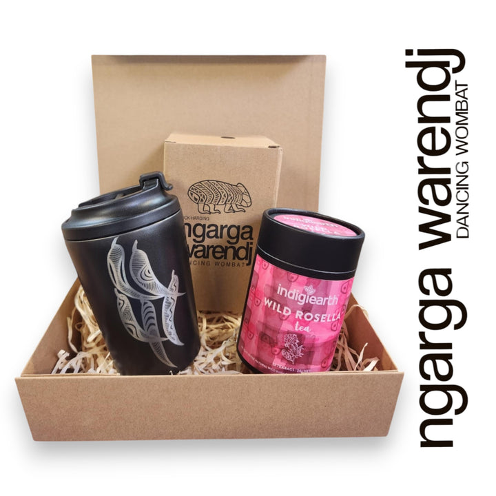 Ngarga Warendj Gift Box Indigiearth Tea and Gum Leaves Stainless Steel Keep Cup Hamper Pack