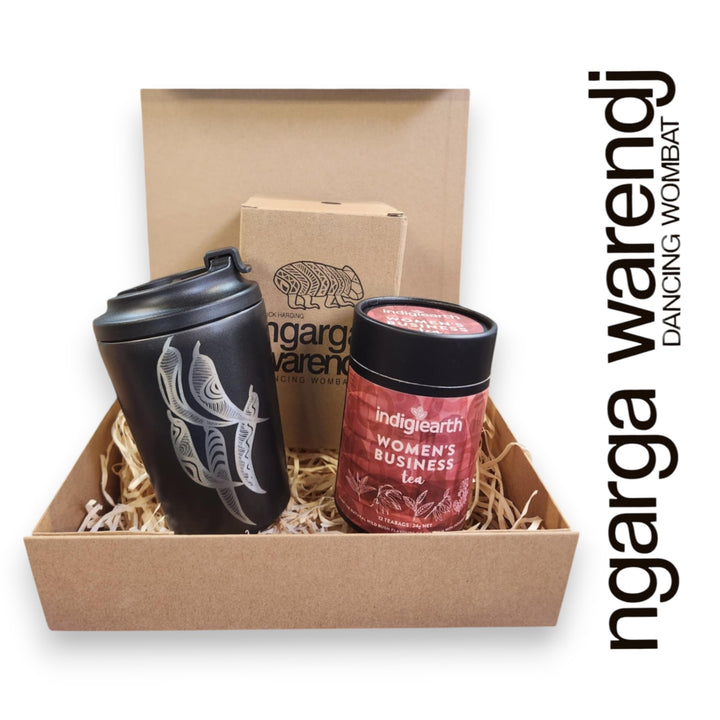 Ngarga Warendj Gift Box Indigiearth Tea and Gum Leaves Stainless Steel Keep Cup Hamper Pack