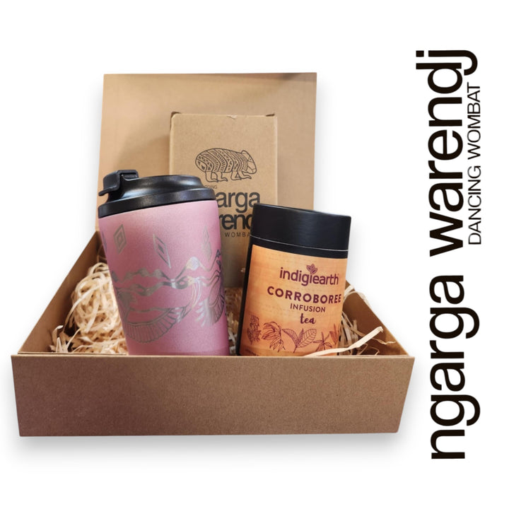 Ngarga Warendj Gift Box Indigiearth Tea and Bunjil and Waa Stainless Steel Keep Cup Hamper Pack