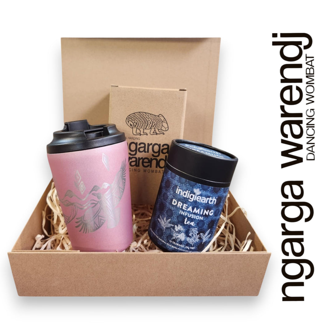 Ngarga Warendj Gift Box Indigiearth Tea and Bunjil and Waa Stainless Steel Keep Cup Hamper Pack