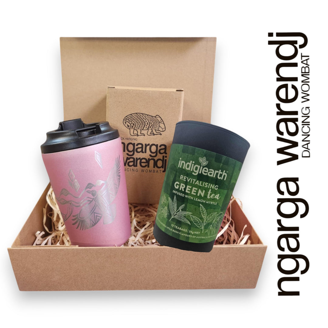 Ngarga Warendj Gift Box Indigiearth Tea and Bunjil and Waa Stainless Steel Keep Cup Hamper Pack