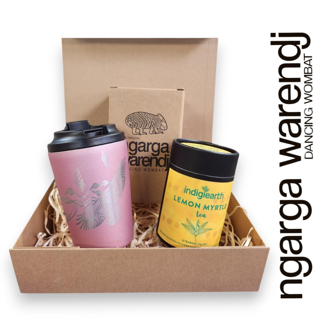 Ngarga Warendj Gift Box Indigiearth Tea and Bunjil and Waa Stainless Steel Keep Cup Hamper Pack