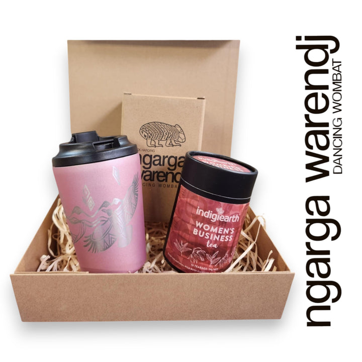 Ngarga Warendj Gift Box Indigiearth Tea and Bunjil and Waa Stainless Steel Keep Cup Hamper Pack