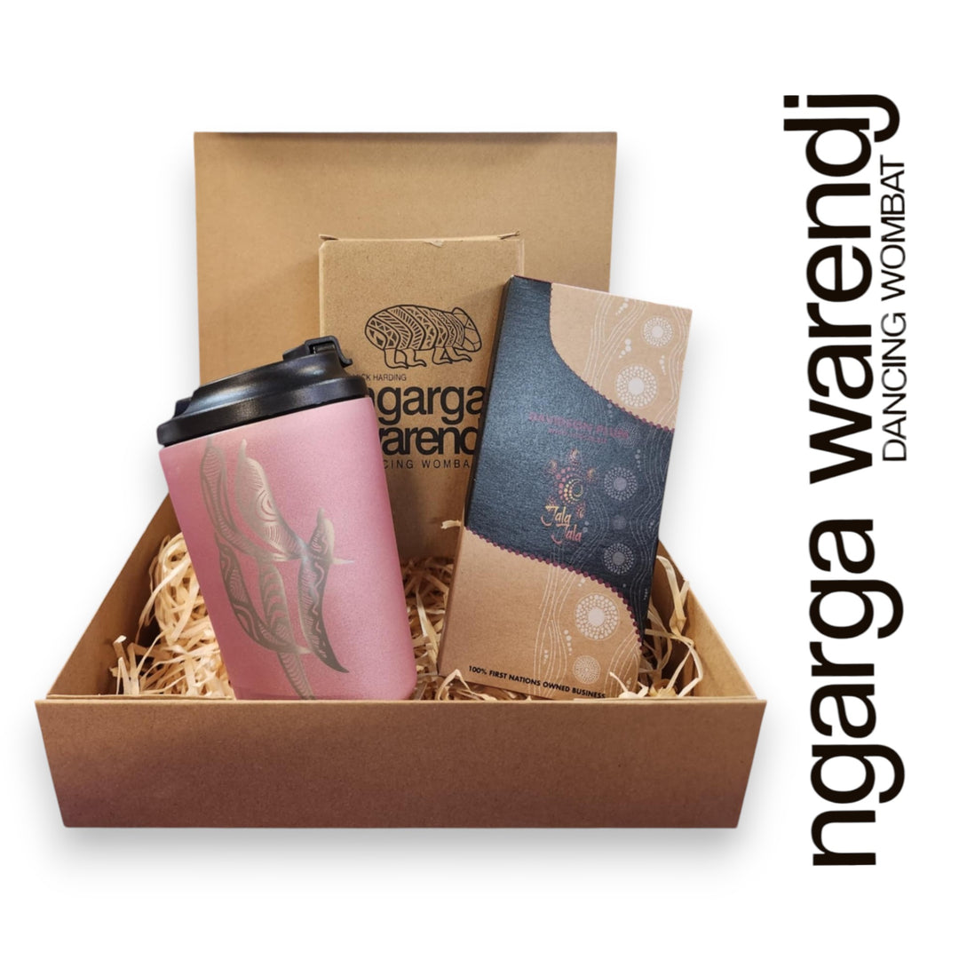 Ngarga Warendj Gift Box Gum Leaves Stainless Steel Keep Cup & Chocolate Hamper Pack