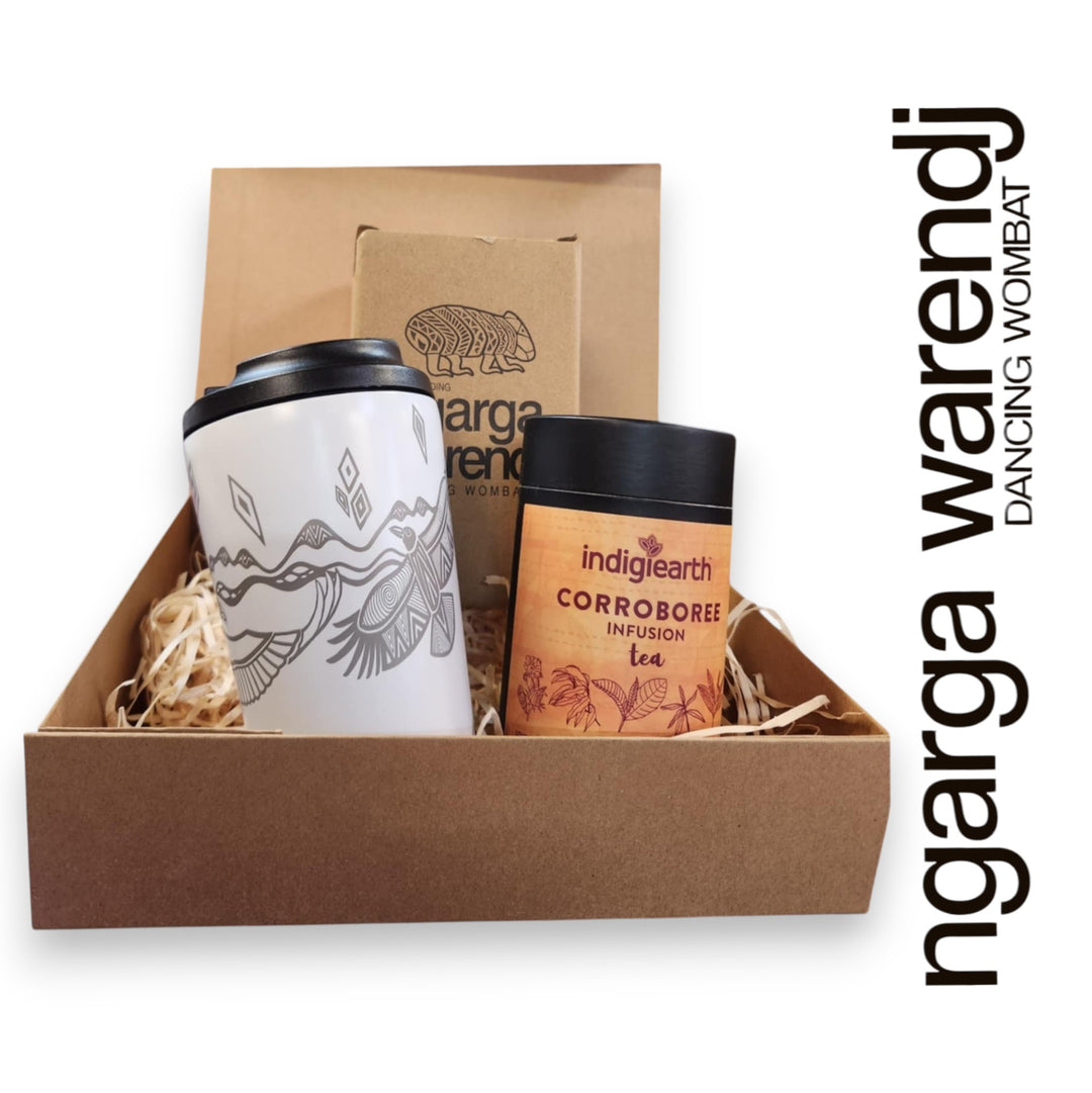 Ngarga Warendj Gift Box Indigiearth Tea and Bunjil and Waa Stainless Steel Keep Cup Hamper Pack