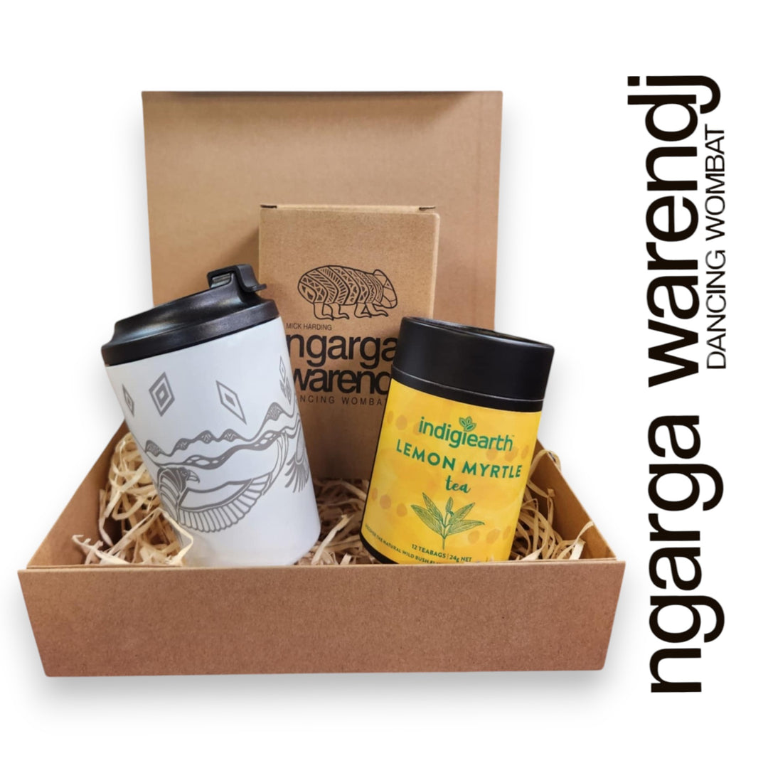 Ngarga Warendj Gift Box Indigiearth Tea and Bunjil and Waa Stainless Steel Keep Cup Hamper Pack