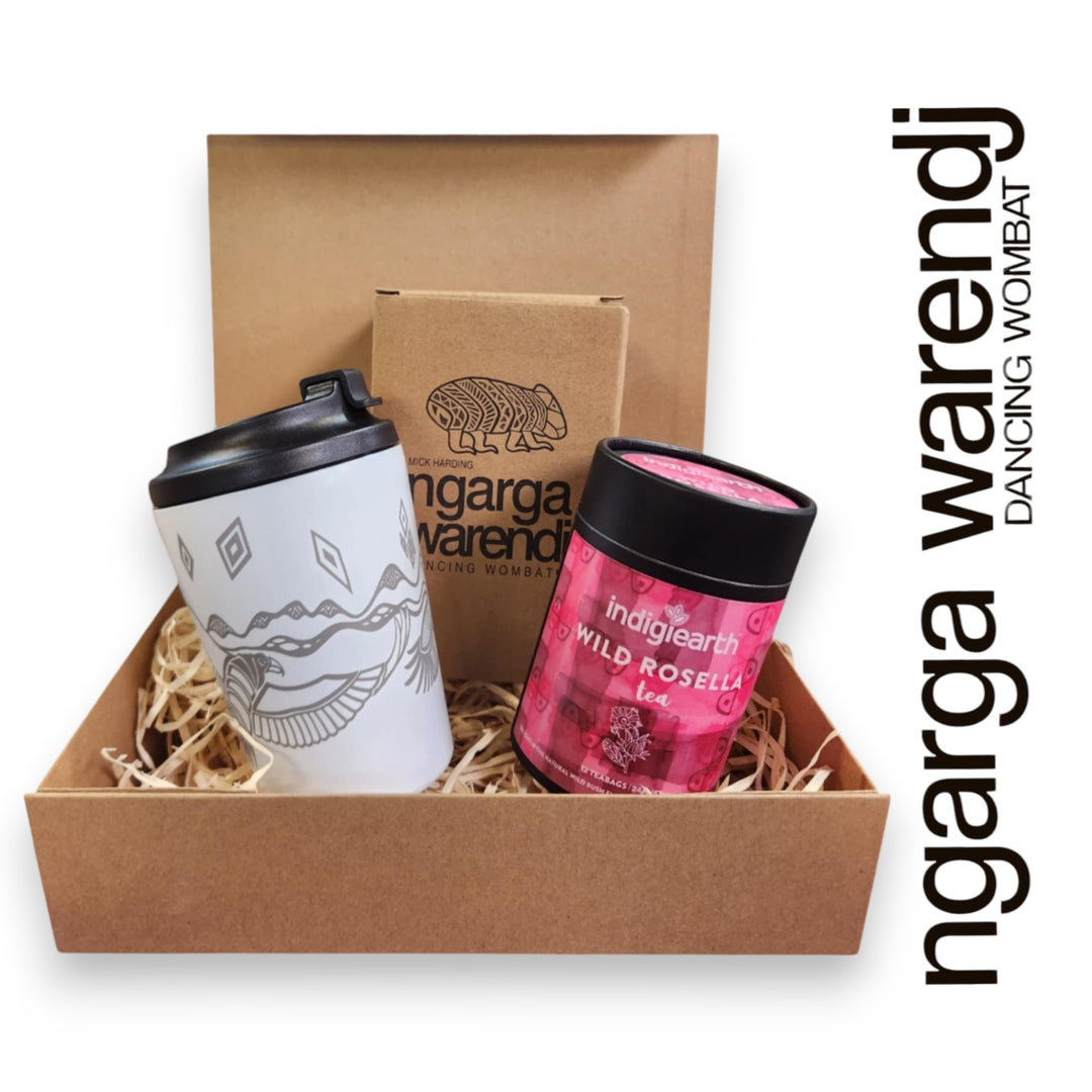 Ngarga Warendj Gift Box Indigiearth Tea and Bunjil and Waa Stainless Steel Keep Cup Hamper Pack
