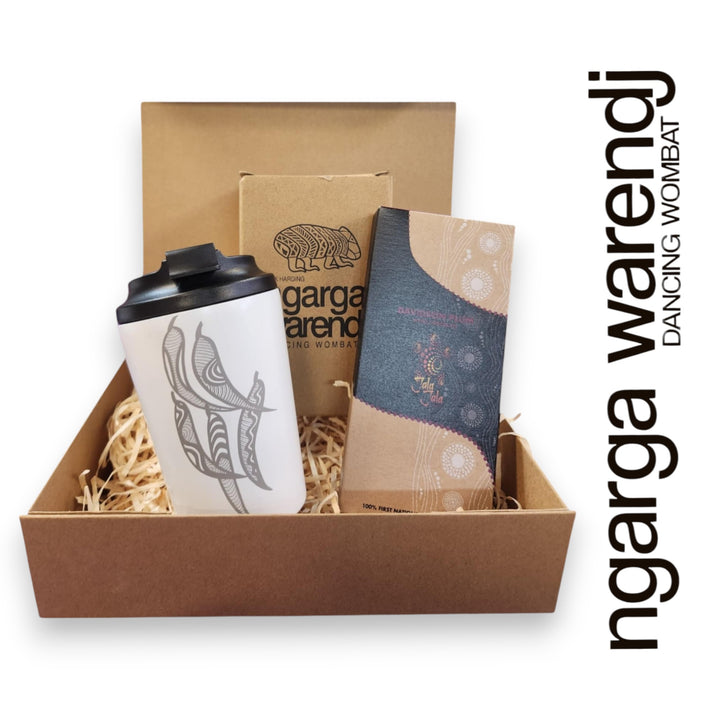 Ngarga Warendj Gift Box Gum Leaves Stainless Steel Keep Cup & Chocolate Hamper Pack