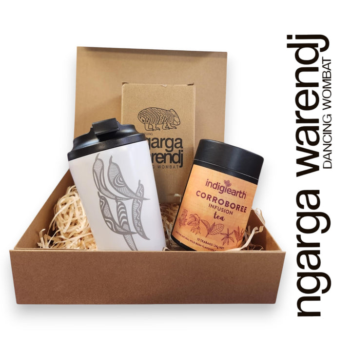 Ngarga Warendj Gift Box Indigiearth Tea and Gum Leaves Stainless Steel Keep Cup Hamper Pack