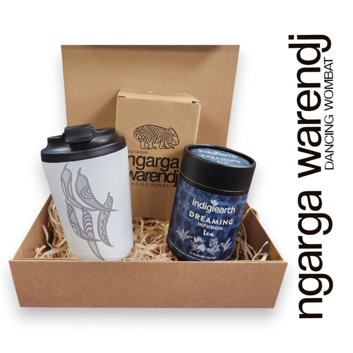 Ngarga Warendj Gift Box Indigiearth Tea and Gum Leaves Stainless Steel Keep Cup Hamper Pack
