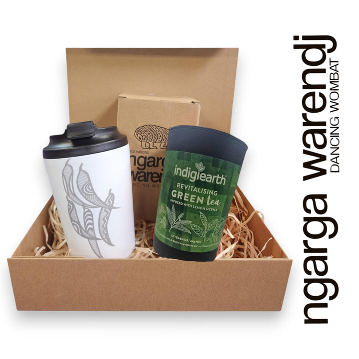 Ngarga Warendj Gift Box Indigiearth Tea and Gum Leaves Stainless Steel Keep Cup Hamper Pack