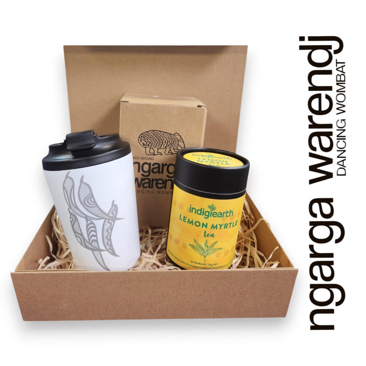 Ngarga Warendj Gift Box Indigiearth Tea and Gum Leaves Stainless Steel Keep Cup Hamper Pack