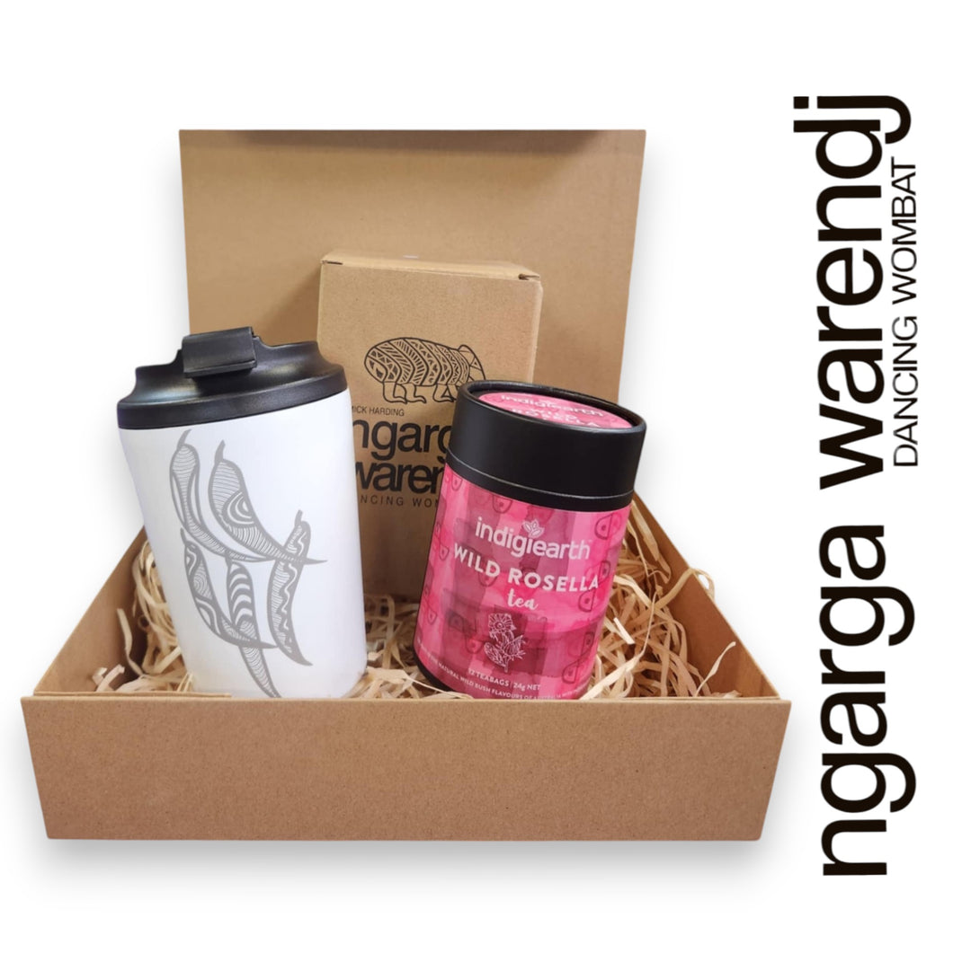 Ngarga Warendj Gift Box Indigiearth Tea and Gum Leaves Stainless Steel Keep Cup Hamper Pack