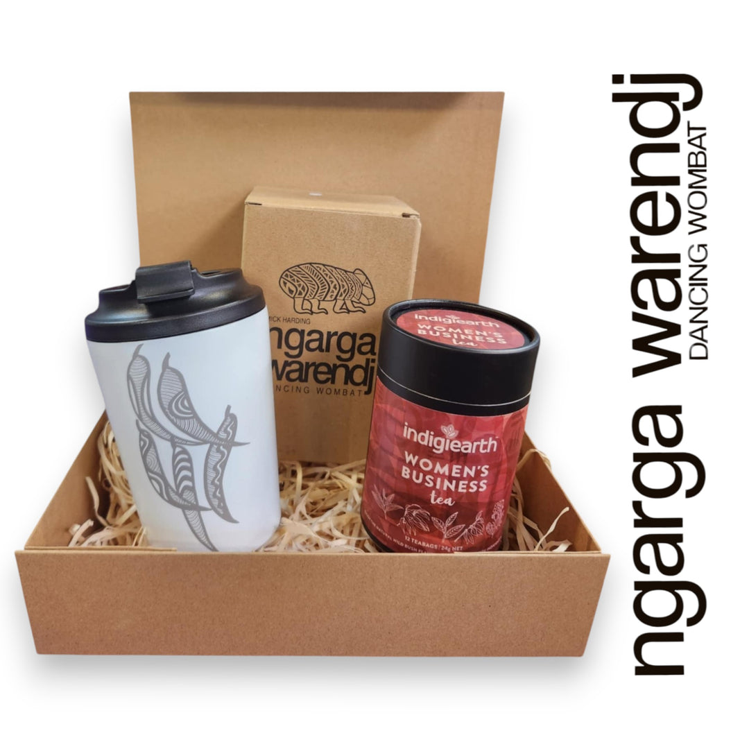 Ngarga Warendj Gift Box Indigiearth Tea and Gum Leaves Stainless Steel Keep Cup Hamper Pack