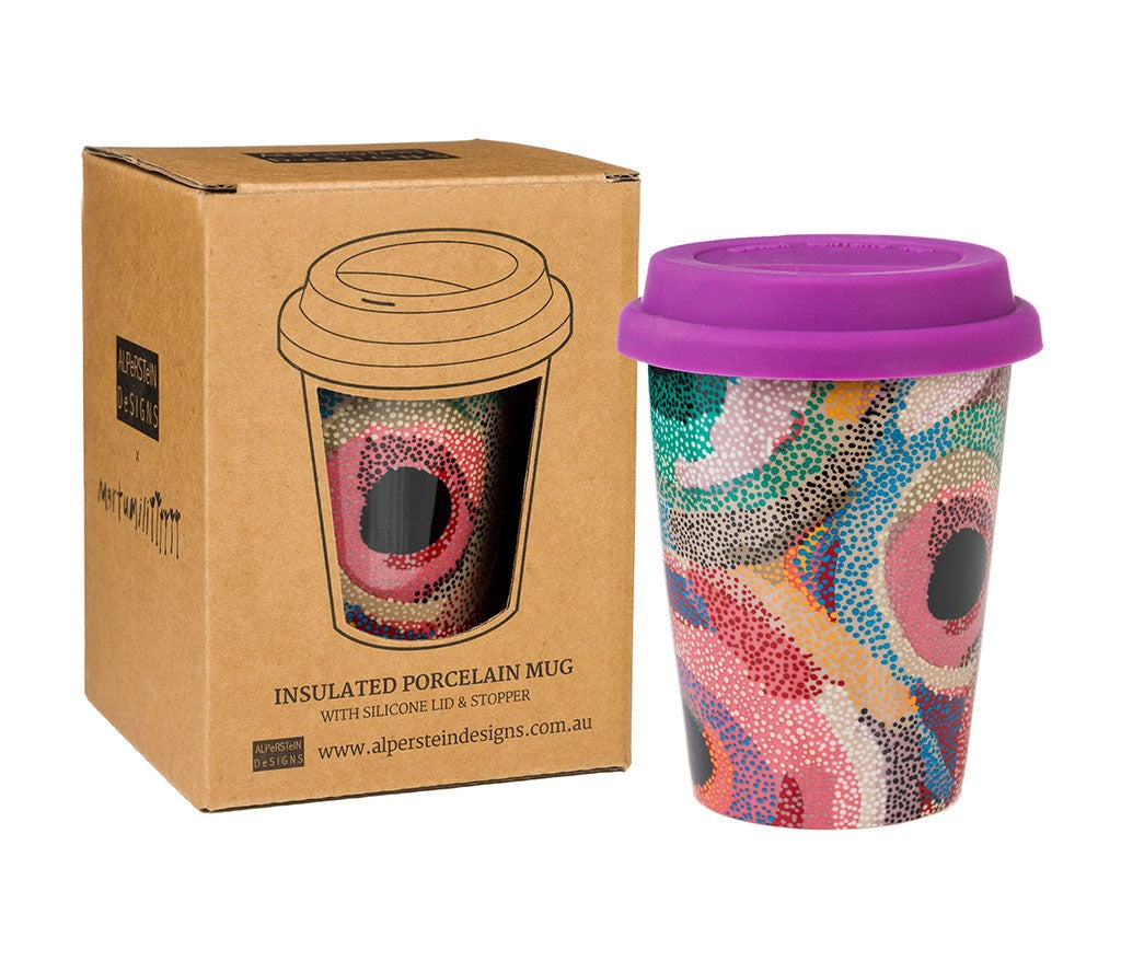 INSULATED MUG KEEP CUP WITH ASSORTED ABORIGINAL ART DESIGNS