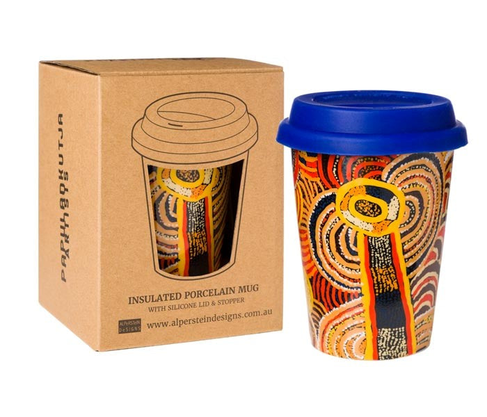 INSULATED MUG KEEP CUP WITH ASSORTED ABORIGINAL ART DESIGNS