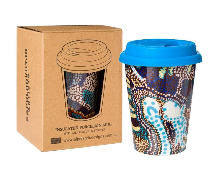 INSULATED MUG KEEP CUP WITH ASSORTED ABORIGINAL ART DESIGNS