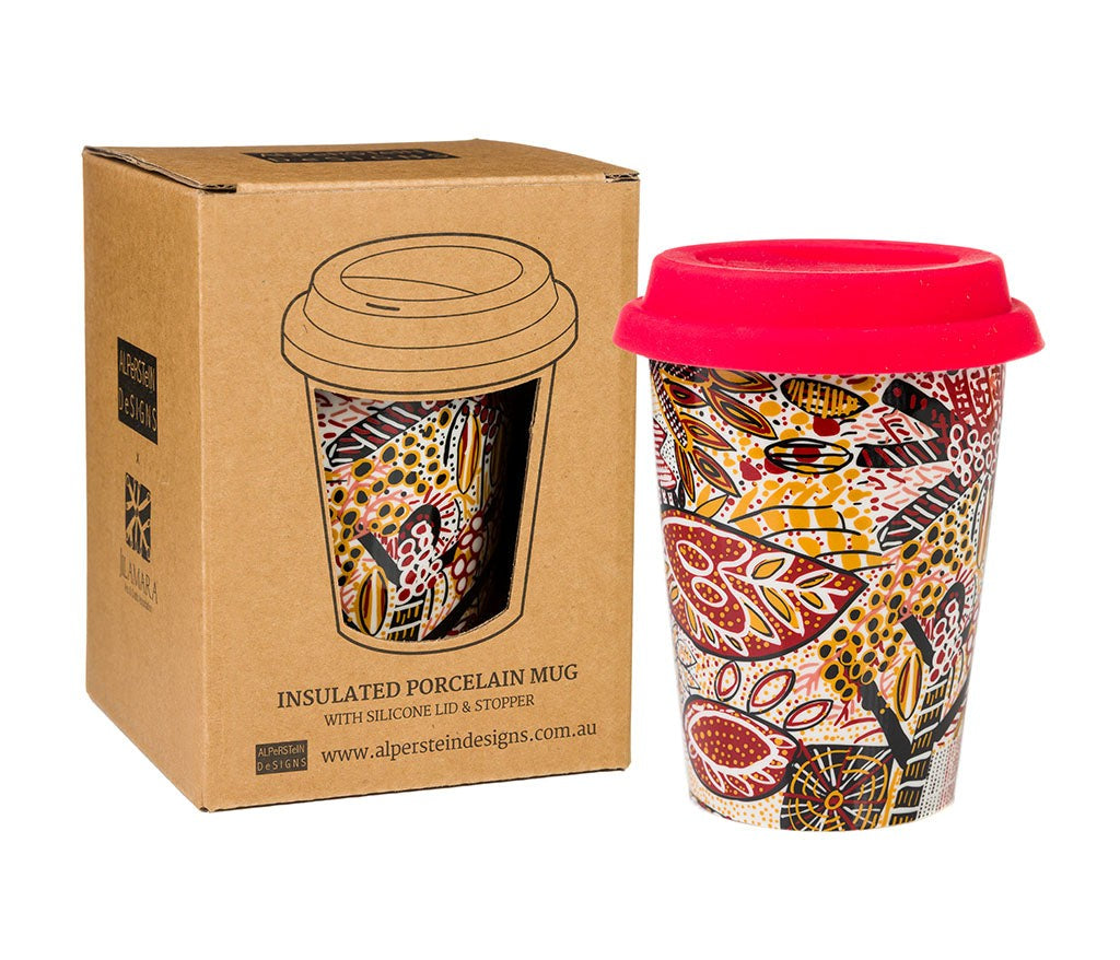 INSULATED MUG KEEP CUP WITH ASSORTED ABORIGINAL ART DESIGNS