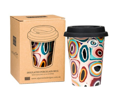 INSULATED MUG KEEP CUP WITH ASSORTED ABORIGINAL ART DESIGNS