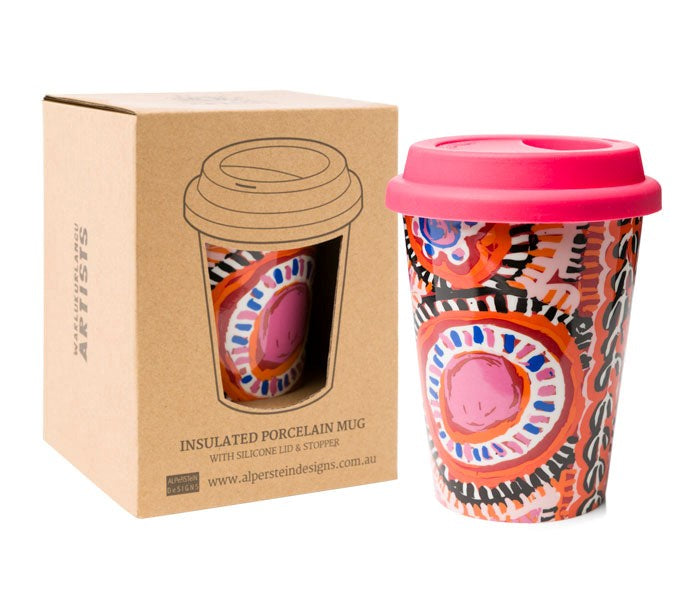 INSULATED MUG KEEP CUP WITH ASSORTED ABORIGINAL ART DESIGNS