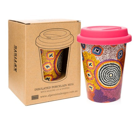INSULATED MUG KEEP CUP WITH ASSORTED ABORIGINAL ART DESIGNS