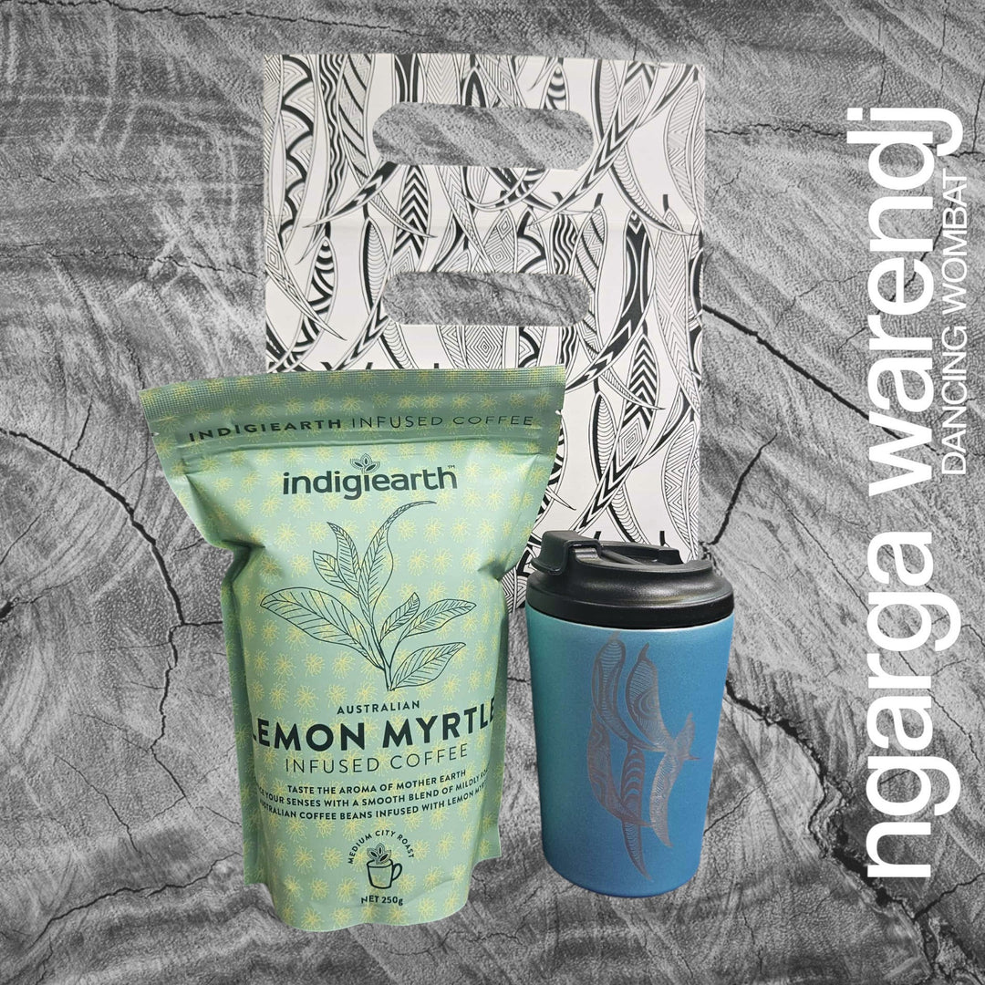 Ngarga Warendj Gift Bag, Stainless Steel Gum Leaves Keep Cup and Indigiearth Infused Coffee