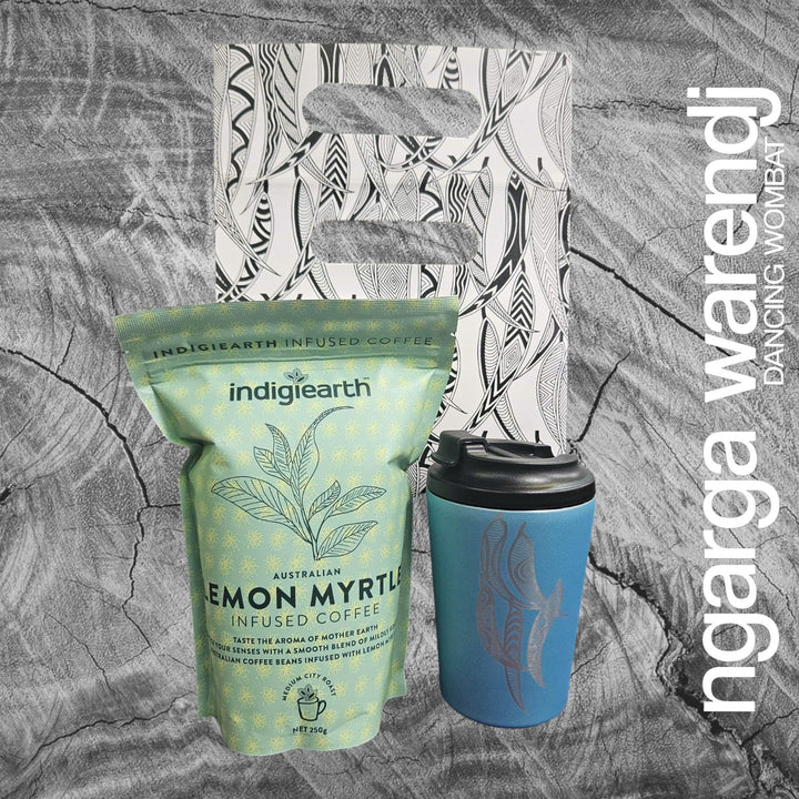 Ngarga Warendj Gift Bag, Stainless Steel Gum Leaves Keep Cup and Indigiearth Infused Coffee