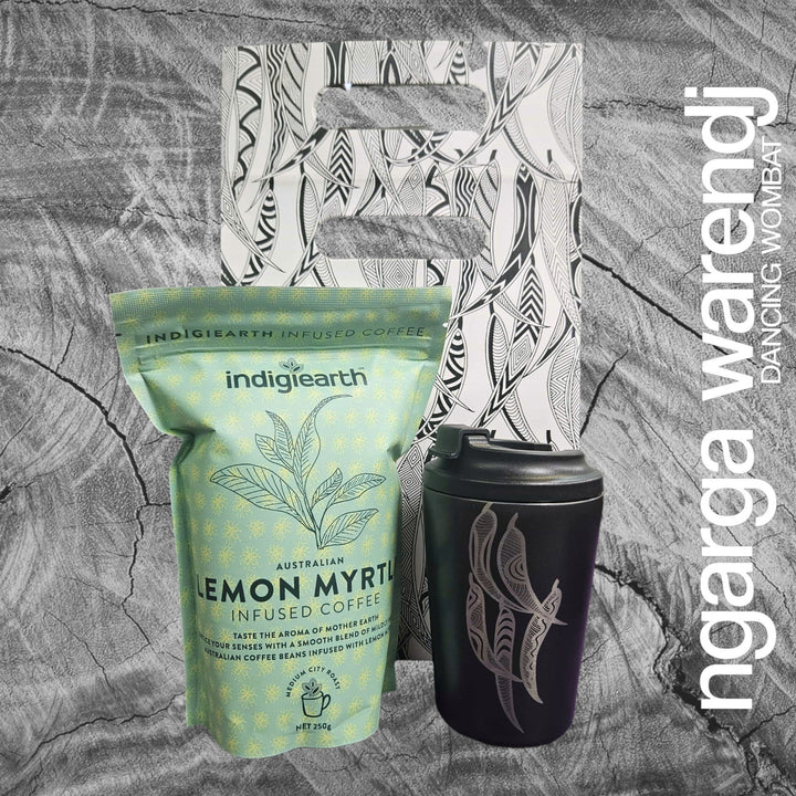 Ngarga Warendj Gift Bag, Stainless Steel Gum Leaves Keep Cup and Indigiearth Infused Coffee