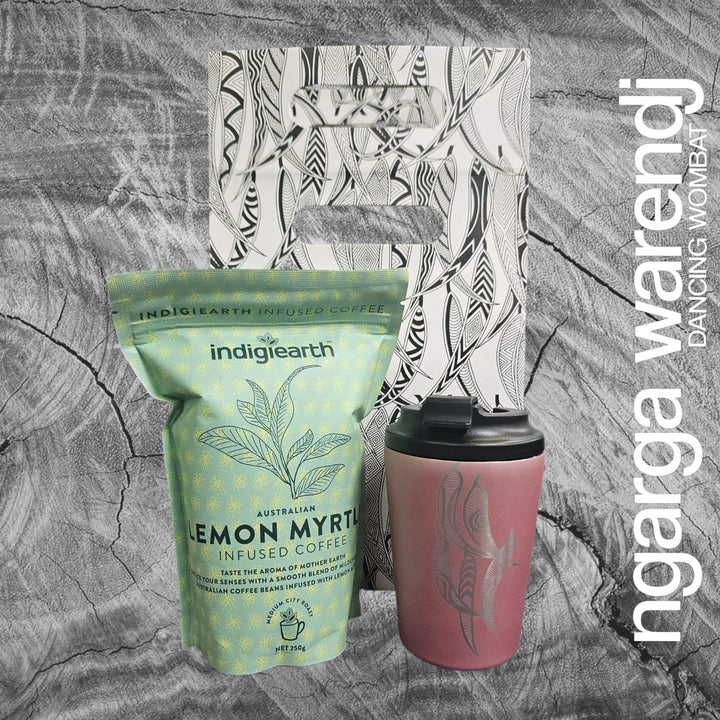 Ngarga Warendj Gift Bag, Stainless Steel Gum Leaves Keep Cup and Indigiearth Infused Coffee